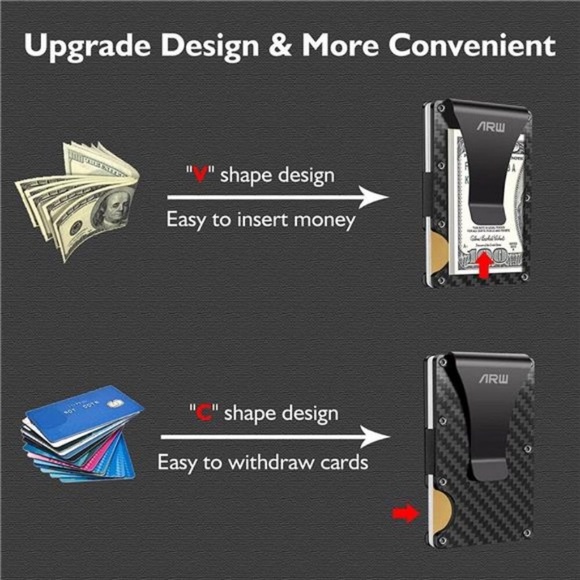 Minimalist Wallet for Men, ARW Metal Money Clip Wallet, RFID Blocking Aluminum - Picture 3 of 7